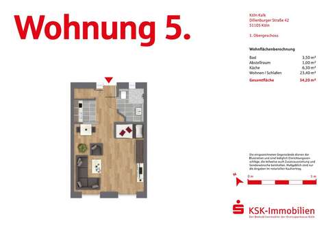 Grundriss ETW 5 - Etagenwohnung in 51105 Köln mit 34m² kaufen