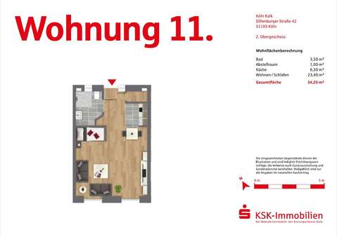 Grundriss ETW 11 - Etagenwohnung in 51105 Köln mit 34m² kaufen