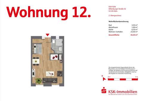 Grundriss ETW 12 - Etagenwohnung in 51105 Köln mit 34m² kaufen