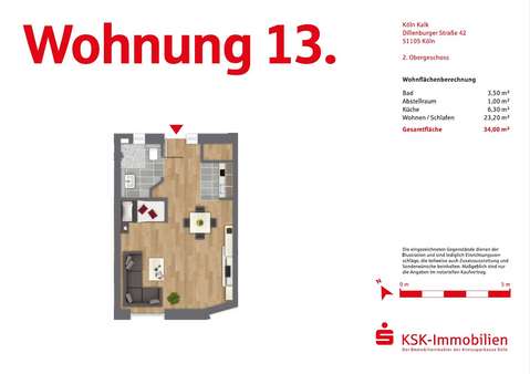 Grundriss ETW 13 - Etagenwohnung in 51105 Köln mit 34m² kaufen