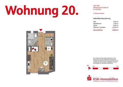 Grundriss ETW 20 - Etagenwohnung in 51105 Köln mit 34m² kaufen