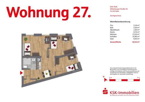 Grundriss ETW 27 - Etagenwohnung in 51105 Köln mit 50m² kaufen