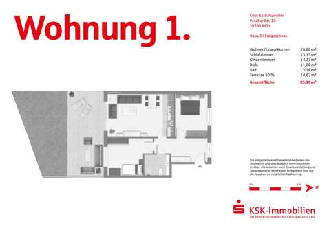 Grundriss Wohnung 1 - Erdgeschosswohnung in 50765 Köln / Esch/Auweiler mit 85m² kaufen