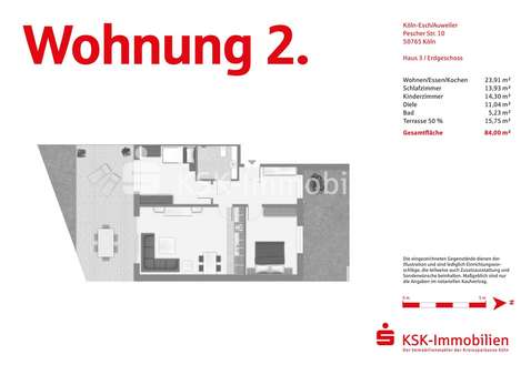 Grundriss Wohnung 2 - Erdgeschosswohnung in 50765 Köln / Esch/Auweiler mit 84m² kaufen