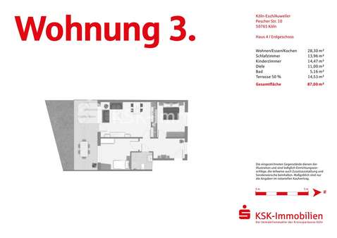 Grundriss Wohnung 3 - Erdgeschosswohnung in 50765 Köln / Esch/Auweiler mit 87m² kaufen