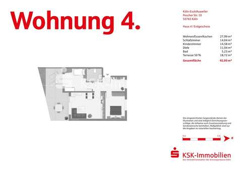 Grundriss Wohnung 4 - Erdgeschosswohnung in 50765 Köln / Esch/Auweiler mit 92m² kaufen