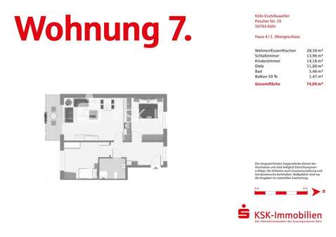 Grundriss Wohnung 7 - Etagenwohnung in 50765 Köln / Esch/Auweiler mit 74m² kaufen