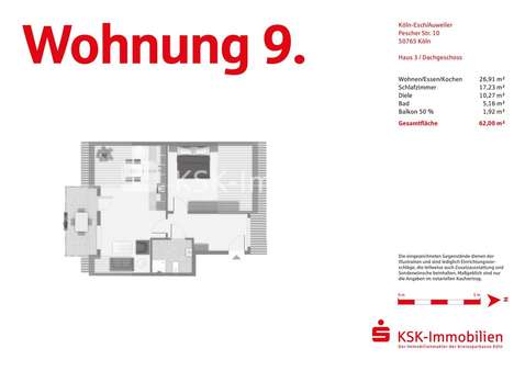 Grundriss Wohnung 9 - Dachgeschosswohnung in 50765 Köln / Esch/Auweiler mit 62m² kaufen