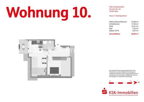 Grundriss Wohnung 10 - Dachgeschosswohnung in 50765 Köln / Esch/Auweiler mit 60m² kaufen