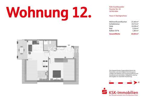 Grundriss Wohnung 12 - Dachgeschosswohnung in 50765 Köln / Esch/Auweiler mit 63m² kaufen