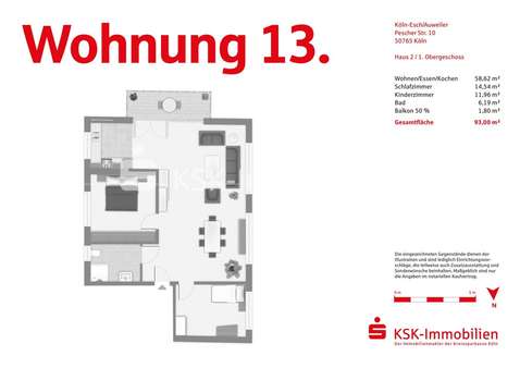 Grundriss Wohnung 13 - Etagenwohnung in 50765 Köln / Esch/Auweiler mit 93m² kaufen