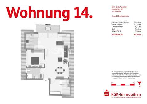 Grundriss Wohnung 14 - Dachgeschosswohnung in 50765 Köln / Esch/Auweiler mit 82m² kaufen
