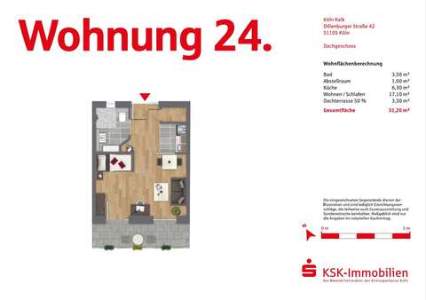 Grundriss ETW 24 - Etagenwohnung in 51105 Köln mit 31m² kaufen