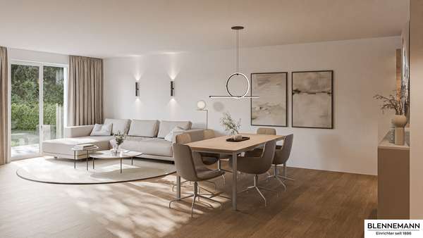 Einrichtungsbeispiel Wohnzimmer Einrichtungsbeispiel Wohnzimmer - Reihenmittelhaus in 44869 Bochum / Höntrop mit 130m² kaufen